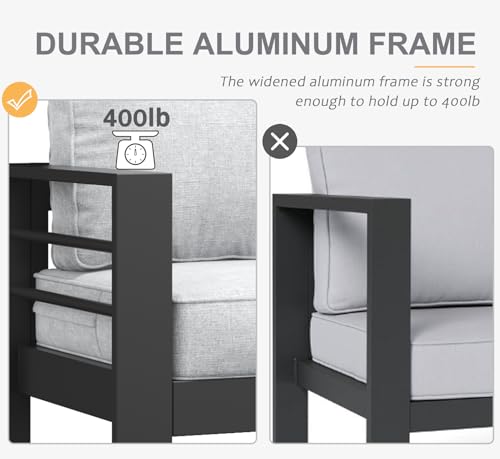 LayinSun Aluminum Furniture Set with Fire Pit Table 4-Piece Patio Sectional Sofa Black