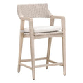 Benzara 28 Inch Outdoor Counter Stool Chair Synthetic Wicker Gray White