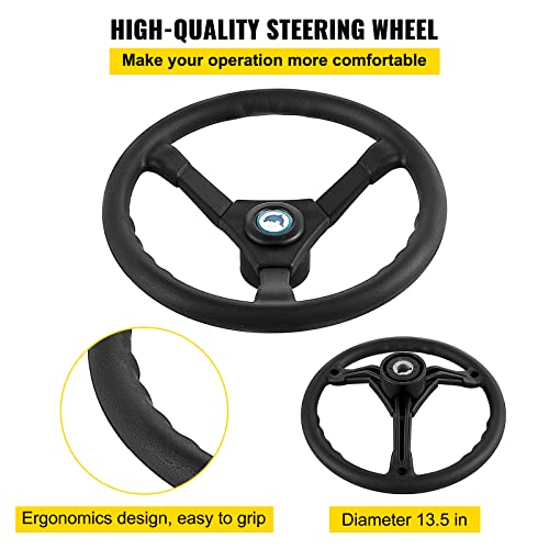 VEVOR Hydraulic Outboard Steering Kit 300HP with Helm Pump and Steering Wheel Black