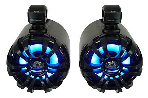 Rockville RGHR45 4 Zone Marine Bluetooth Radio Bundle with (4) WB65KLED 6.5" Black Wakeboard LED Speakers