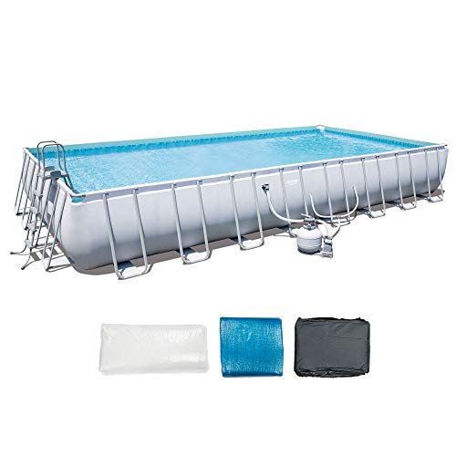 Bestway Power Steel Rectangular Above Ground Swimming Pool Set Gray