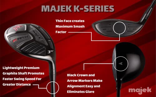 Majek K-Series XL Big & Tall Men's High Launch 460cc 10.5° Driver and 3 5 Fairway Wood Set Golf Clubs Black