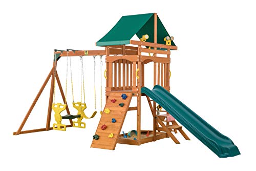 CREATIVE CEDAR DESIGNS Sky View Cedar Backyard Playset with Green Slide