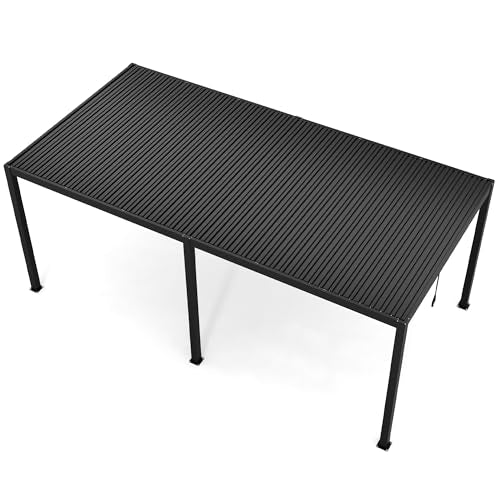 Kaimei Aluminum Pergola with Tilting Steel Louvers 10x19FT Outdoor Patio Cover Black