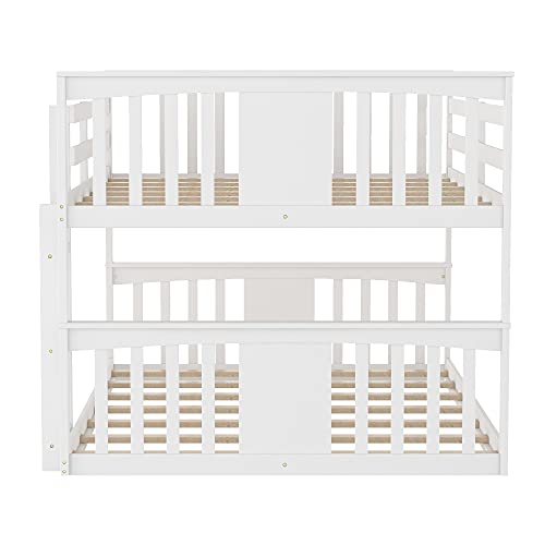Harper & Bright Designs Full Over Full Low Bunk Bed with Ladder White