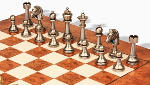 The Chess Store Classic Persian Staunton Solid Brass Chess Set with Elm Burl Board