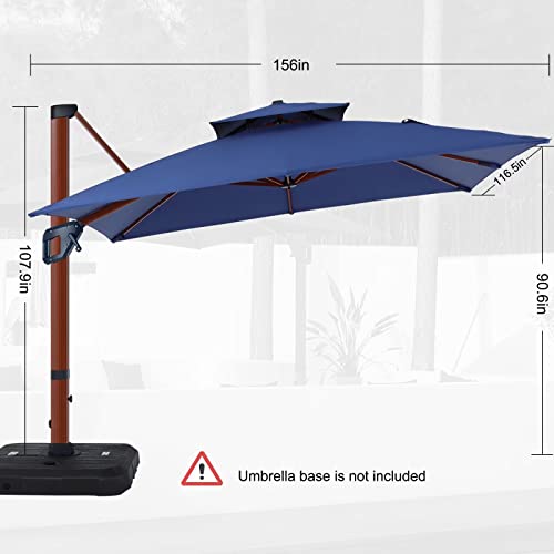 ABCCANOPY 10x13ft Windproof Cantilever Patio Umbrella Navy Blue-Wood Grain Pole