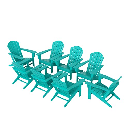 WestinTrends Dylan Adirondack Chairs Set of 8 All Weather Poly Lumber Outdoor Patio Turquoise