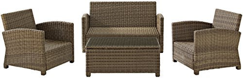 Crosley Furniture Bradenton 4-Piece Outdoor Loveseat Patio Furniture Set Brown with Sand Cushions