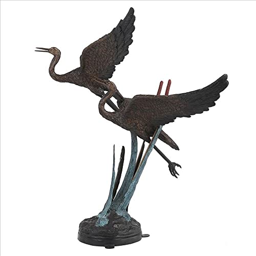 Design Toscano Flying Heron Pair in Reeds Cast Bronze Garden Statue Two Tone Bronze & Verdigris