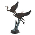Design Toscano Flying Heron Pair in Reeds Cast Bronze Garden Statue Two Tone Bronze & Verdigris
