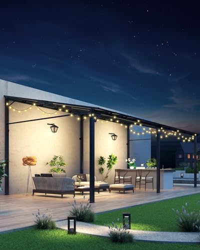 Garveelife 12' x 20' Hardtop Lean-to Gazebo with Polycarbonate Roof, Aluminum Frame Dark Brown
