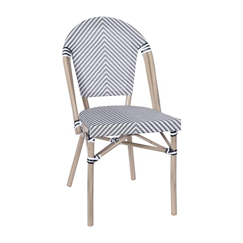 Flash Furniture Marseille Indoor/Outdoor Bistro Set - Tempered Glass Table & 2 Chairs - Black & White Textilene/Light Natural Frame