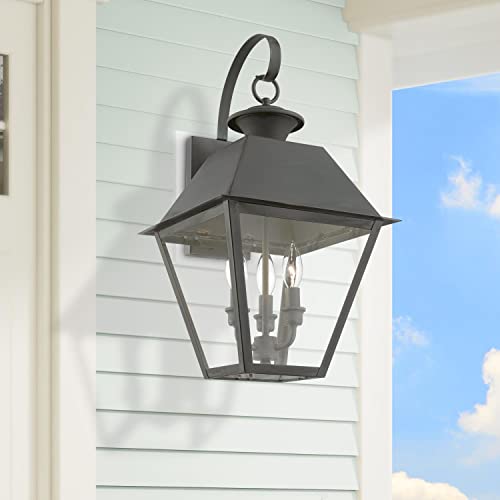Livex Wentworth 3 Light Outdoor Wall Lantern 22" Tall Charcoal Finish Black