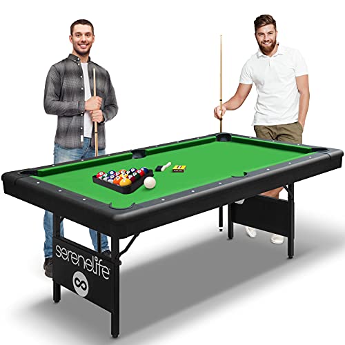 SereneLifeHome 6-Ft Folding Pool Table - Foldable Billiard Game Table with Accessories