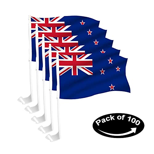 BANNER BUZZ MAKE IT VISIBLE New Zealand Car Flag Window Clip 18” X 12” Double Side Printing White Pack of 100