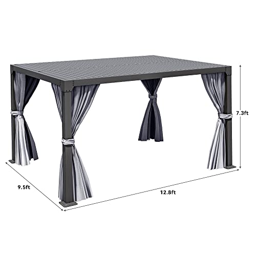 YITAHOME Louvered Pergola 10x13ft Outdoor Hardtop Gazebo with Netting Gray