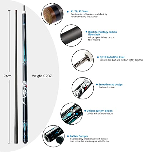 KONLLEN Carbon Fiber Pool Cue Stick Dragon Professional (Full Carbon Technology Low Deflection Billiard) KL-10BF