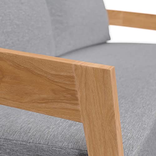 Modway Brisbane Modern Teak Wood Fabric Patio Loveseat Natural Gray