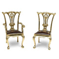 Maitland-Smith Miniature Chippendale Chairs Ornament Brass & Leather Multicolor