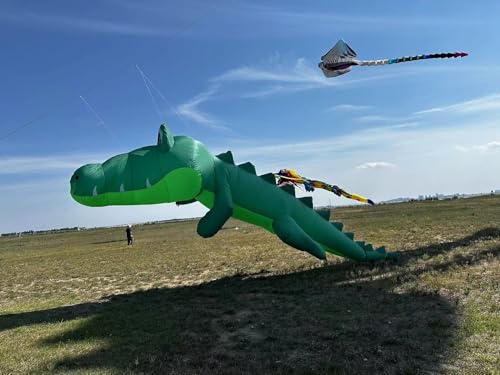 TiffySkyKite 33 Ft 3D Crocodile Shape Inflatable Kite Green