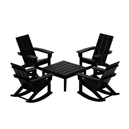 WO WESTIN OUTDOOR Modern 5 PCS HDPE Patio Rocking Chair Set Black