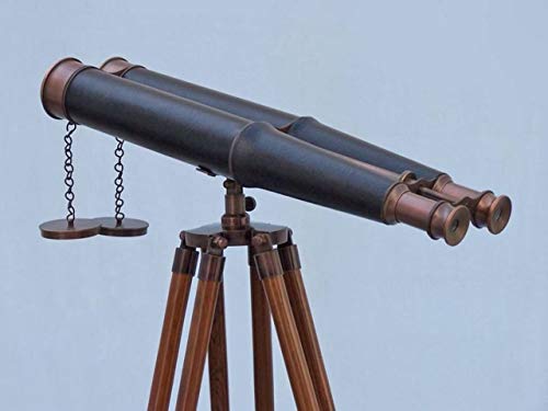 Hampton Nautical 62" Floor Standing Admirals Telescope with Leather Binoculars White