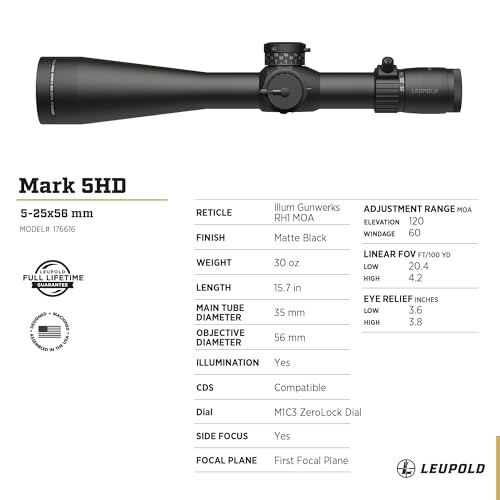 Leupold Mark 5HD 5-25x56 M1C3 FFP Illum Gunwerks RH1 MOA Riflescope Matte Finish