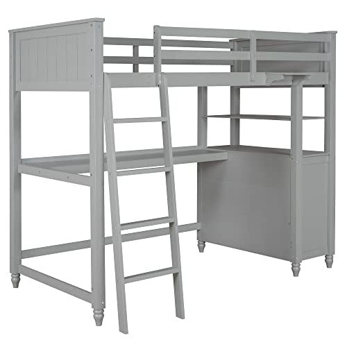 Harper & Bright Designs Twin Loft Bed with Desk and Storage Gray