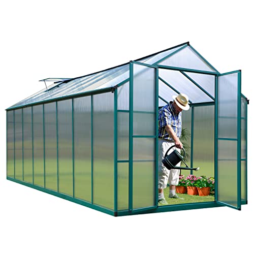 ONLYCTR 8'x16' Green Polycarbonate Walk-In Greenhouse with Roof Vent