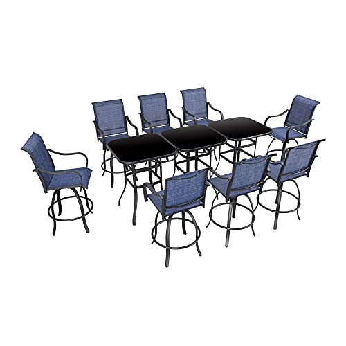 Festival Depot 11pcs Patio Dining Set Bar Height Swivel Bistro Chairs with Armrest and Glass Top Table Blue