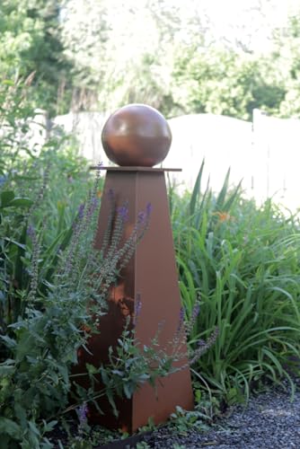 Garden Artisans Decorative Pipe Cover - Hollow Pyramid Pedestal with Sphere Garden Decor Rust