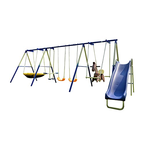 Sportspower Super 8 Metal Swing Set with Slide Yellow/White/Blue