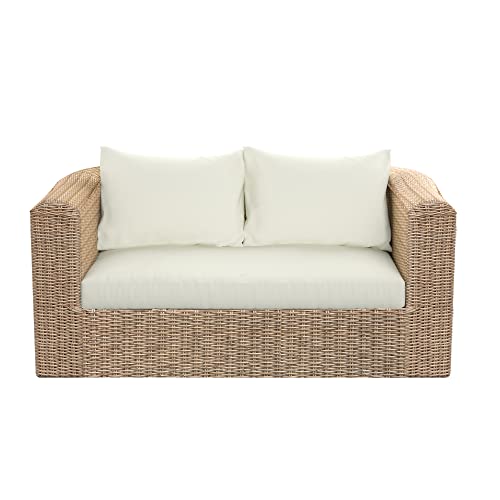 TK Classics LS2021-W46-J1 Loveseat Almond Wicker with White Cushion