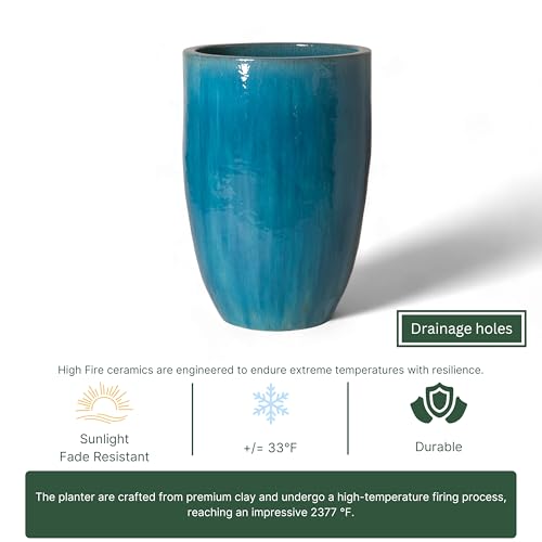 Emissary 23in Blue Stoneware Round Planter