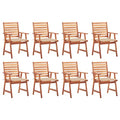 Acacia Outdoor Patio Dining Chairs Set of 8 with Cushions White and Other