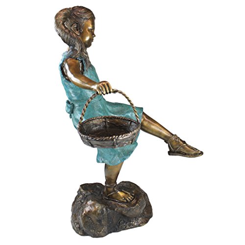 Design Toscano Brittany with a Basket Little Girl Cast Bronze Garden Statue Two Tone Bronze & Verdigris