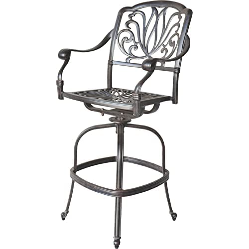 Patio Land 7-Piece Outdoor Cast Aluminum Bar Set with Rectangular Table Walnut