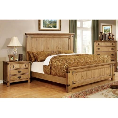Furniture of America Sesco 2pc Weathered Brown Elm Bedroom Set Cal King + Nightstand