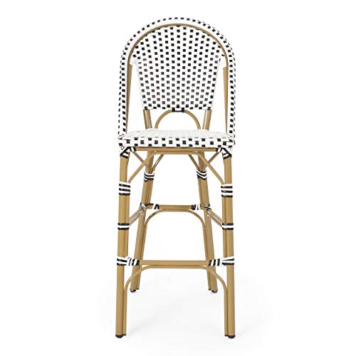 Christopher Knight Home Kinner Outdoor Barstool Black White Bamboo Print Finish