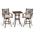 Sophia & William 3 Pieces Cast Aluminum Patio Bar Set with Square Bar Table and 2 Swivel Chairs