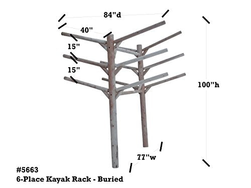 Log Kayak Rack 6 Place Kayak and SUP Board Rack Buried in Ground Unfinished