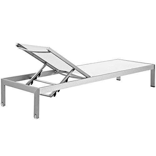 Modway Shore Aluminum Textilene® Mesh Outdoor Patio Chaise Lounge Chairs Silver White