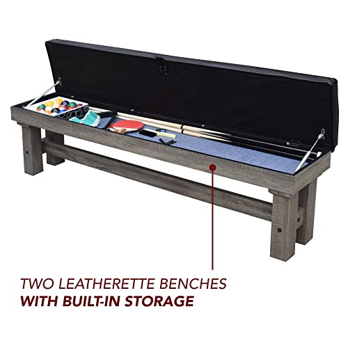 Hathaway Logan 7-ft Pool Table Combo Set with Benches - Rustic Gray Barnwood