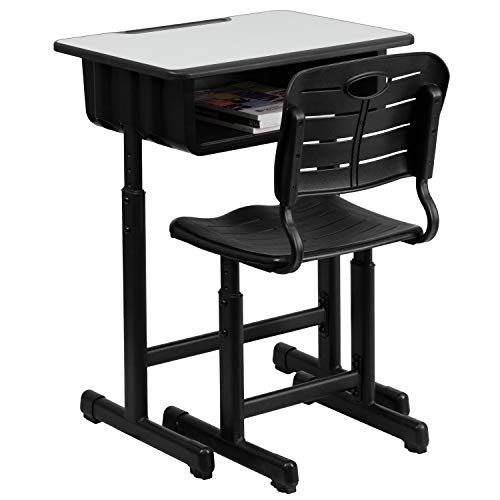 Classroom Essentials Adjustable Height Student Desk and Chair Set Grey