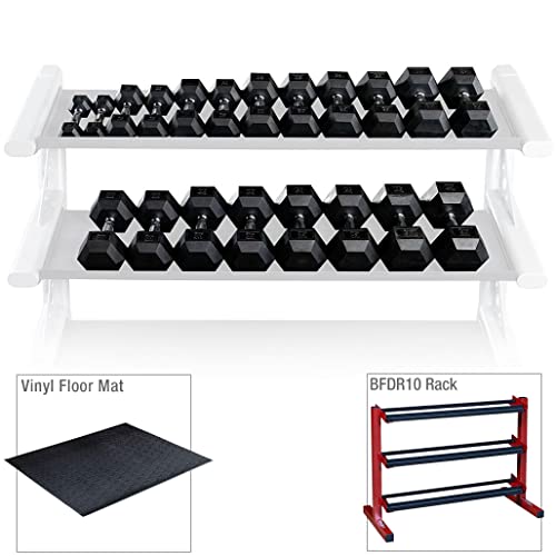 Body-Solid 5-50 lb. Rubber Dumbbell Set with Rack & Vinyl Mat Red