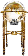 Unique Art Since 1996 Pearl White Gemstone World Globe with Gold Stand