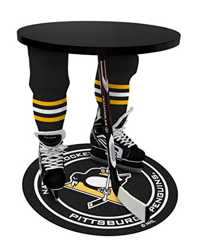 Team Tables Pittsburg Hockey Table Black Table Top with Pittsburg Puck Mat