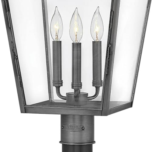 Hinkley Nouvelle Collection Three Light Outdoor Medium Post Top/Pier Mount Blackened Brass/Black