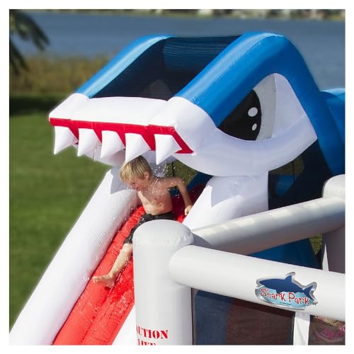 Blast Zone Shark Park Inflatable Water Park Bouncer White/Red/Blue